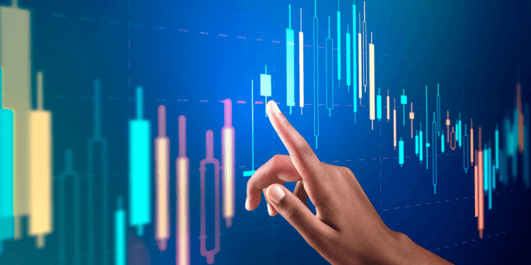 Image of share market chart with finger pointing at the image